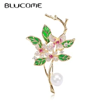 blucome newest cubic zircon leaf and flower shape brooches for women gold color wedding birdal special design copper pins