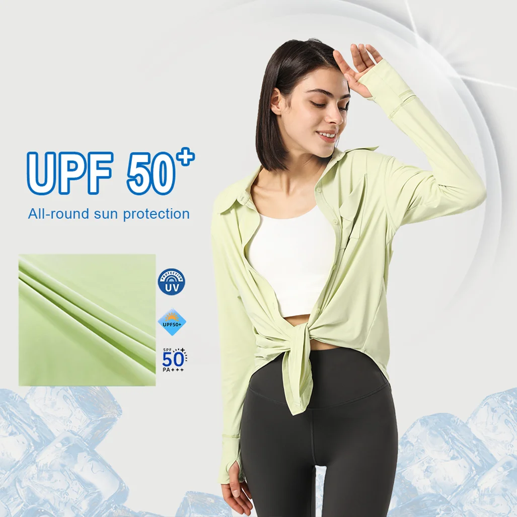 Summer Sun Protection Yoga Shirt Loose Ice Silk Cool Women's UV Protect Clothing Outdoor Sports Climbing Fitness Overshirt