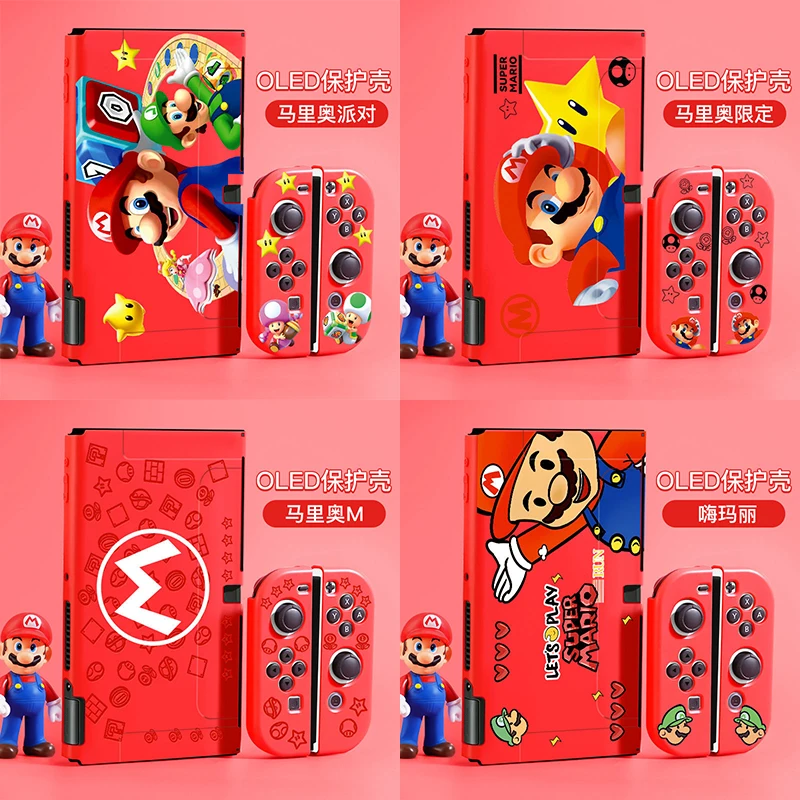 Супер Марио, Nintendos, переключатель oled, красный цвет, модный защитный мягкий чехол для переключателя oled, Съемное основание, отдельная ручка, силикон NS