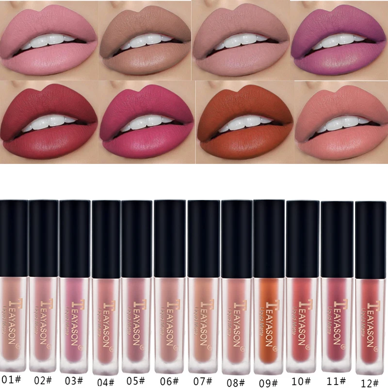 

12 Colors Sexy Nude Earth Matte Lipstick Lip Glaze Long-lasting Waterproof Not Easy Fade Lip Gloss Silky Smooth Lipstick Makeup
