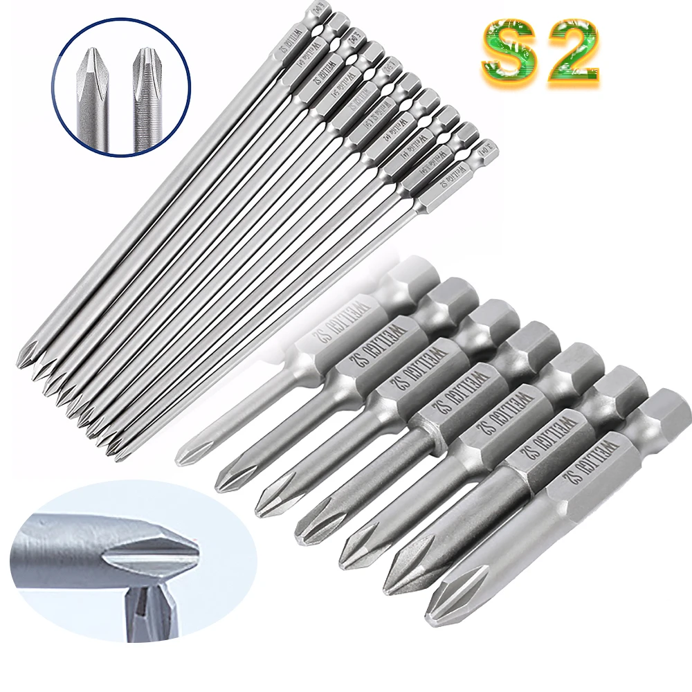 1Pcs PH00,PH0,PH1,PH2 Bits Hand/Electric Tools 1/4" Hex Head S2 Magnetic Phillips Screwdriver Bits Long 50/75/100/120/150/200mm