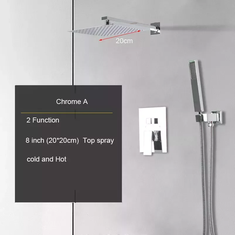 

Chrome Shower Faucet Wall Mounted Cold and Hot 2 Function Bathroom Shower Set All Metal Concealed Tap Easy To Install