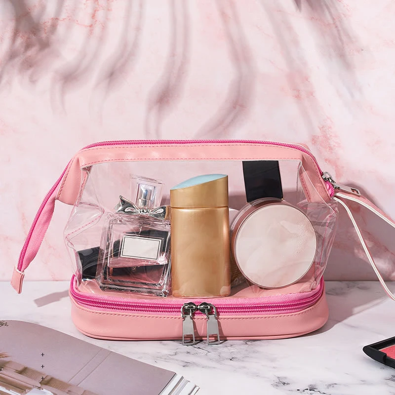 Двухслойные прозрачные водонепроницаемые косметички с удобной ручкой