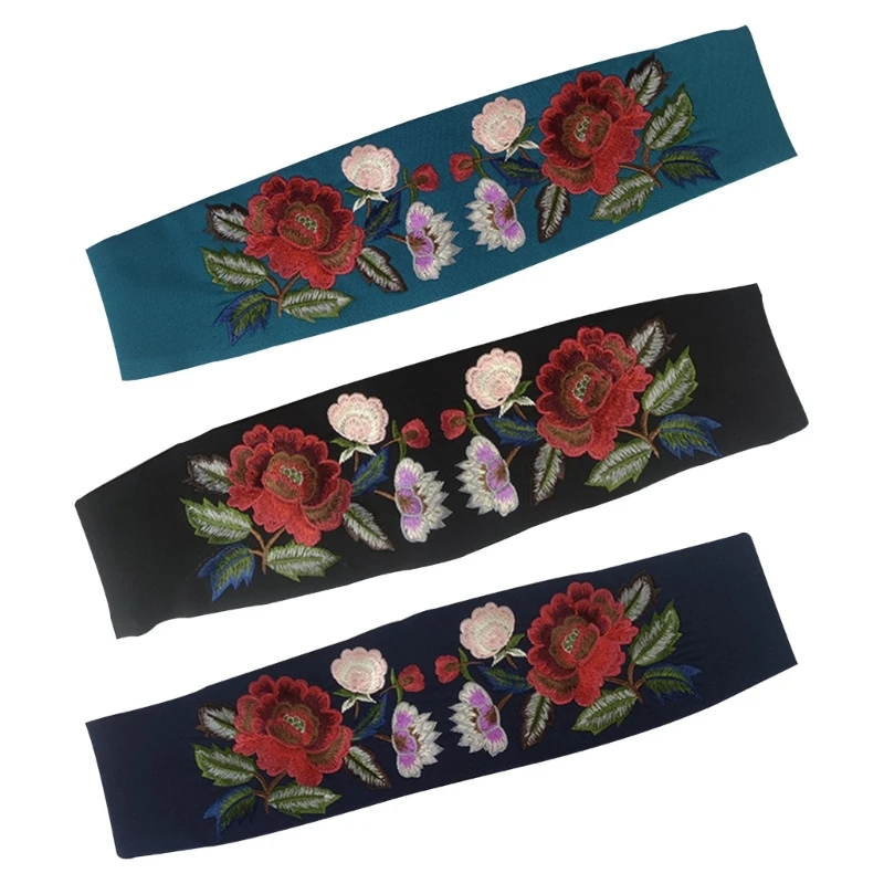 Chinese Hanfu Belt Wide Dress Waistband Satin Waist Belt Flower Embroidery Belt
