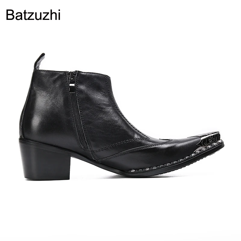 Мужские ботинки Batzuzhi на каблуке 6 см черные мужские из натуральной кожи до