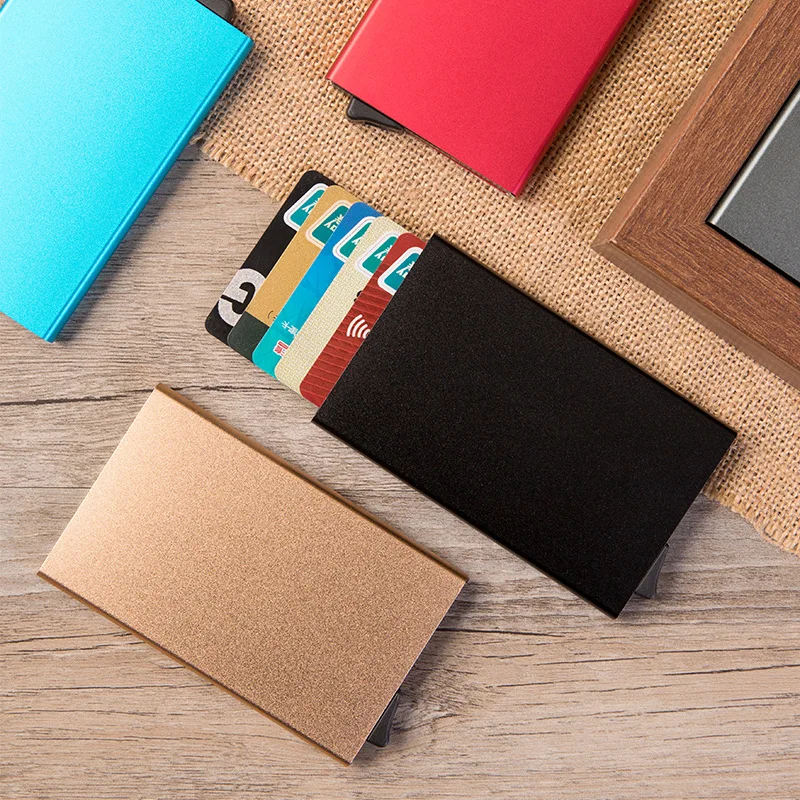 

Women's ID Credit Card Holder Bank Card Box Aluminium Metal Slim Bus Business Card Holder for Men Anti-theft Automatic Cartridge