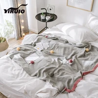 YIRUIO Kawaii Three Color Pompons Blanket Cute Decorative Soft Warm Cotton Throw Blanket For Bed Sofa Chair Car Couch Armchair