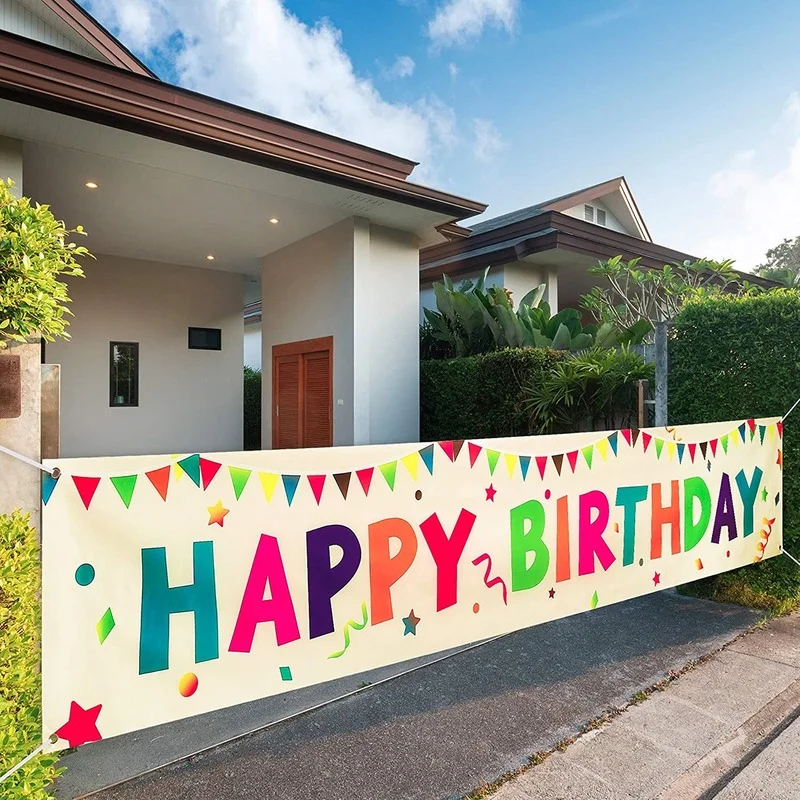 Large Size Happy Birthday Banner Colorful Yard Long Sign Backdrop Birthday Background Shooting Party Indoor Outdoor Decorations