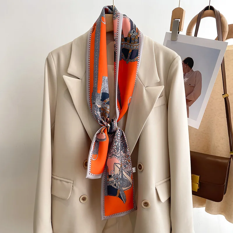 

The Four Seasons 2023 Popular Neckerchief Women Travel New Design 148X12CM Adjacent Scarf Luxury Party Tie Scarves Free Shipping