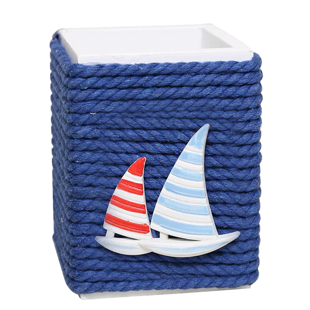 

Wooden Holder Nautical Brush Cup Organizer Key Table Desk Box Centerpiece Stand Pen Ornament Wood Sailboat Storage Decoration