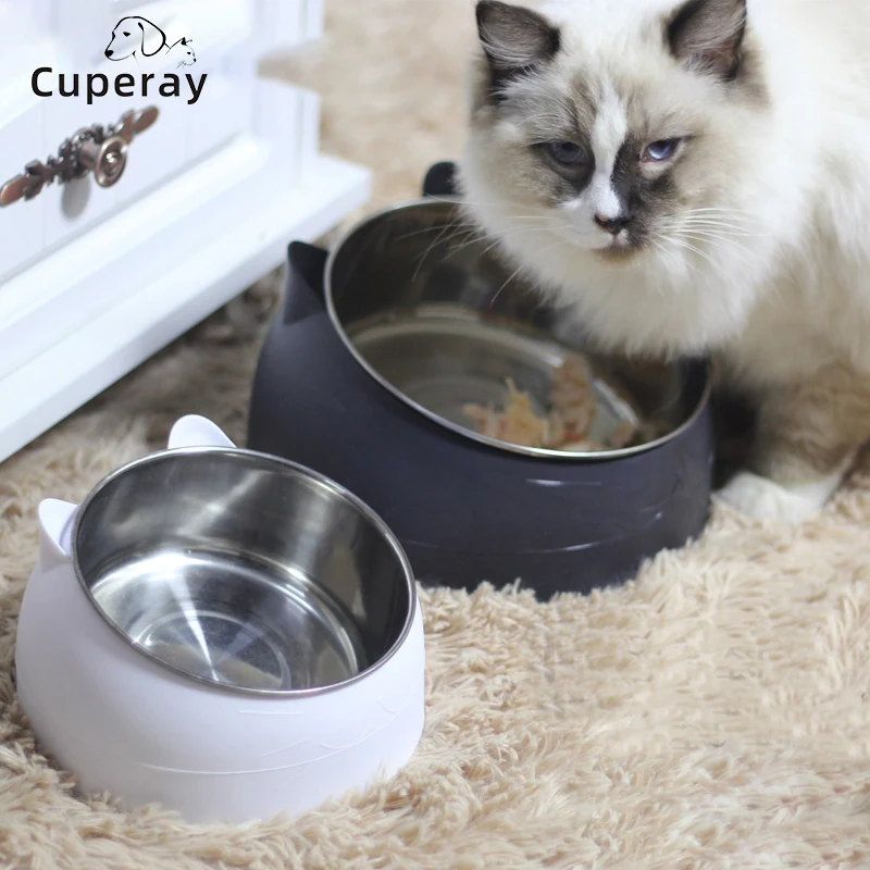 

Raised Cat Bowl Tilted Feeder Non-Spill Dog Kitten Food Dish Anti-Slip Detachable Pet Stainless Steel Slope Base for Small Pets
