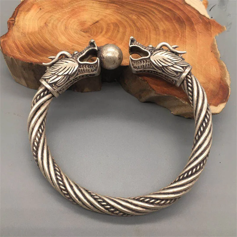 

Лидер продаж, ювелирные изделия Ibetan из натурального серебра с головой дракона ручной работы, модные ювелирные изделия, аксессуары для брасл...