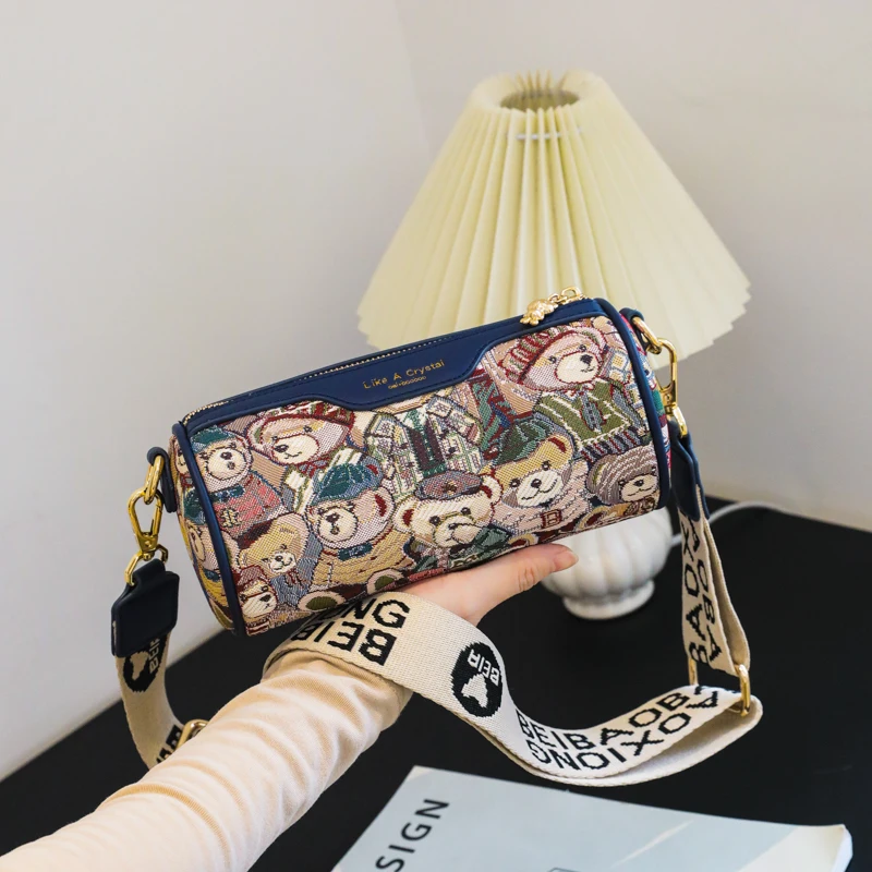 Original Design сумка женская Bear Round Bucket New Canvas Casual Shoulder Crossbody Bag for Women Hot Selling Free Shipping