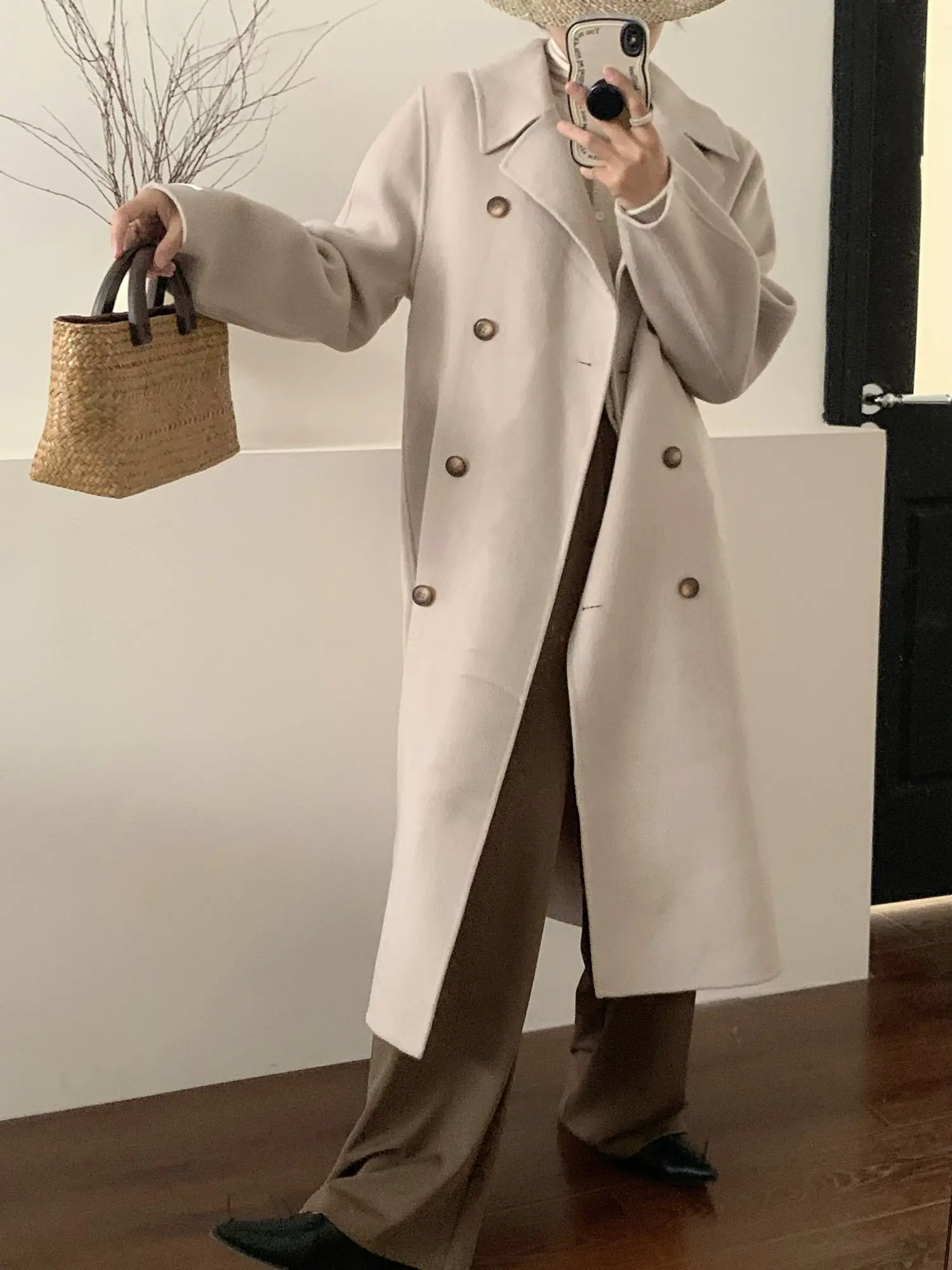 

Женское двустороннее кашемировое пальто, свободное утепленное пальто средней длины из 100%-ной шерсти, Осень-зима, 22 цвета, Корейская версия