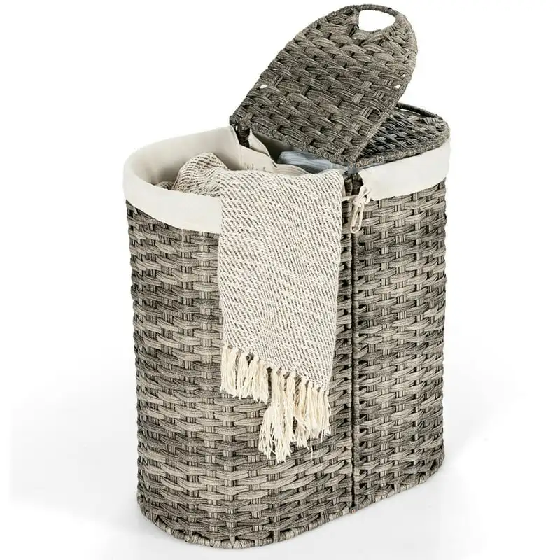 

Handwoven Laundry Hamper Laundry Basket Gray w/2 Removable Liner Bags Easy Carry Extended Handles for Clothes