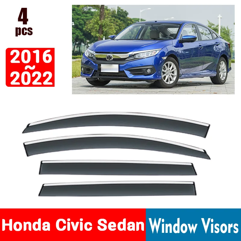 FOR Honda Civic Sedan 2016-2022 Window Visors Rain Guard Windows Rain Cover Deflector Awning Shield Vent Guard Shade Cover Trim