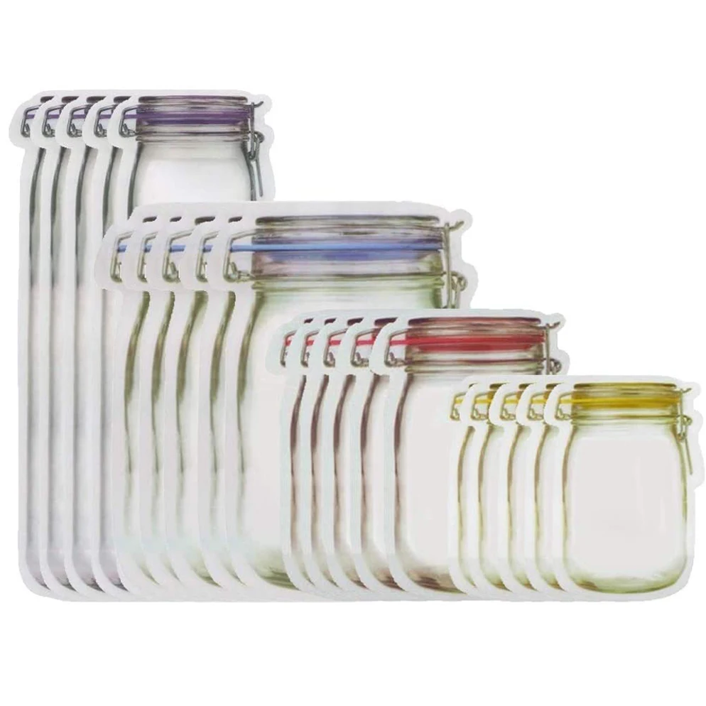 

20/25/30/40 Reusbale Mason Jar Bottles Bag Nuts Candy Cookie Biscuit Storage Bag Sealing Zipper Organizer Bags