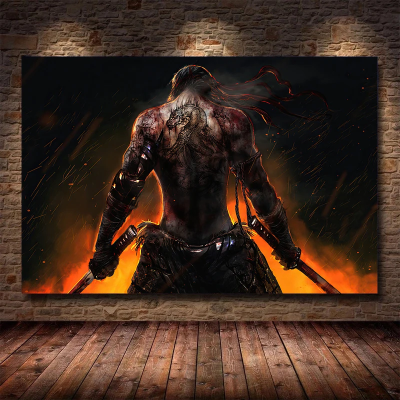 

Японская Татуировка самурая, холст, живопись, плакаты и принты, настенное искусство, украшение для дома, Декор, картина для гостиной