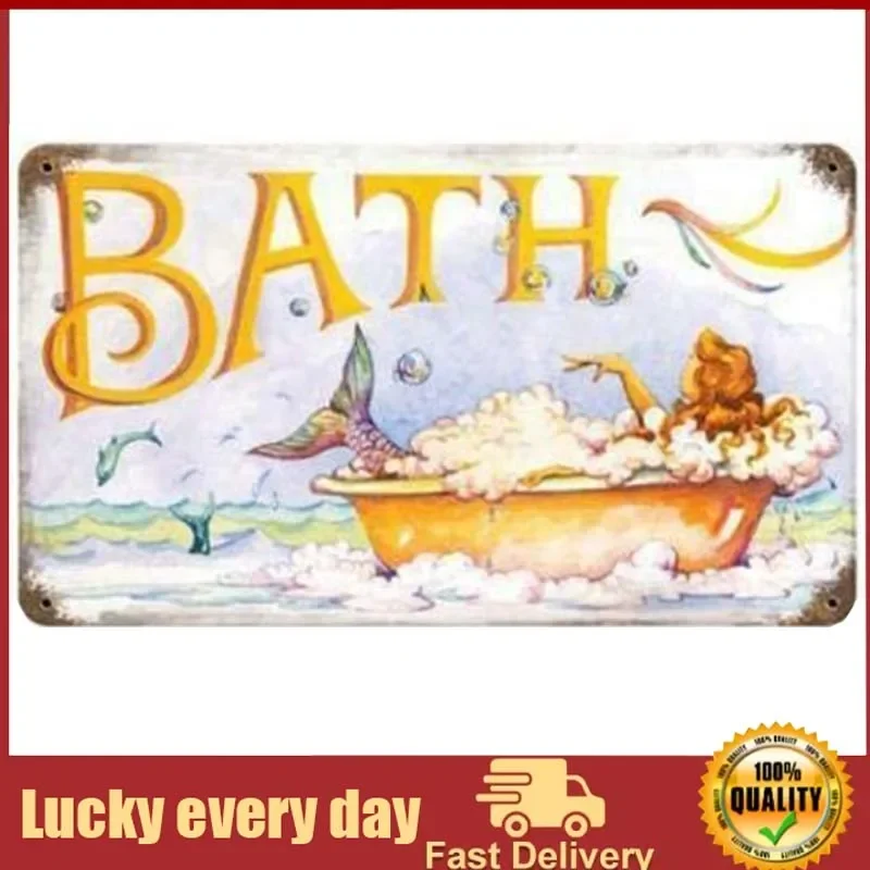 

Retro Vintage Dolphins Mermaid Bubble Bath Metal Tin Sign Home Bar Cafe Retaurant Wall Decor Signs metal plate outdoor decor
