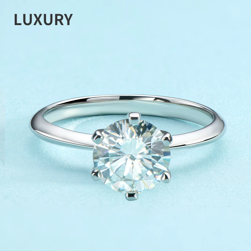 

Luxury100% 925 Sterling Silver Sparkling 18K White Gold 2 Carat Real Moissanite Wedding Rings For Women Fine Jewelry Gift