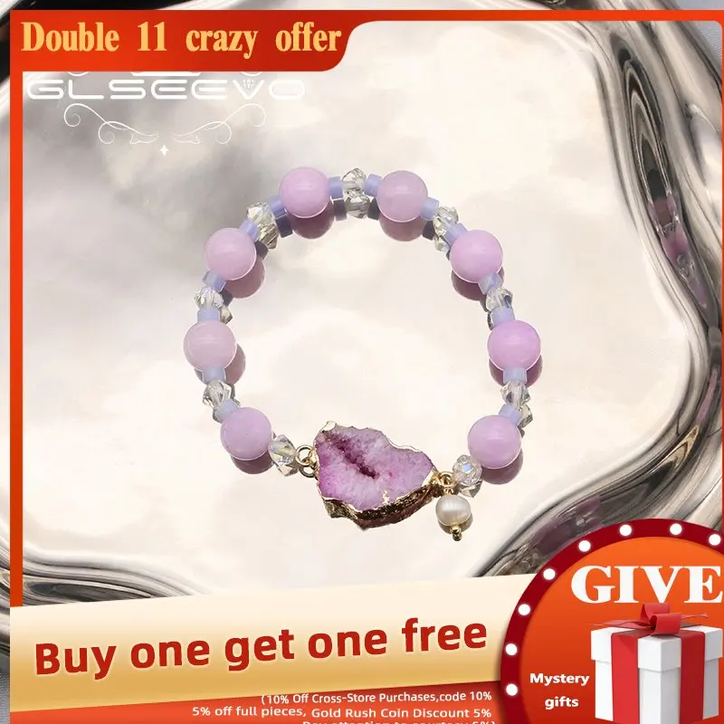 

GLSEEVO Pink Crystal Natural Pearls Women's Bracelets Cute Trend Popular Elegant Art Jewelry Girlfriend Valentine's Day Gifts