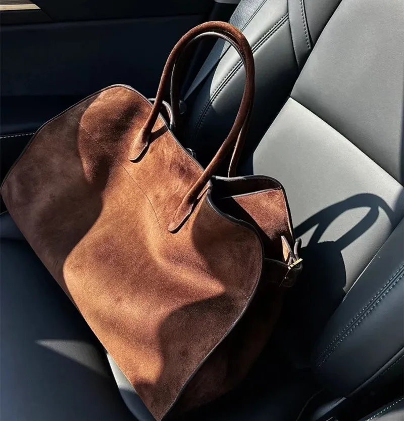 Handbag leather high-capacity commuter bag tote cowhide suede portable women's bag 2022 new ROW tote bag