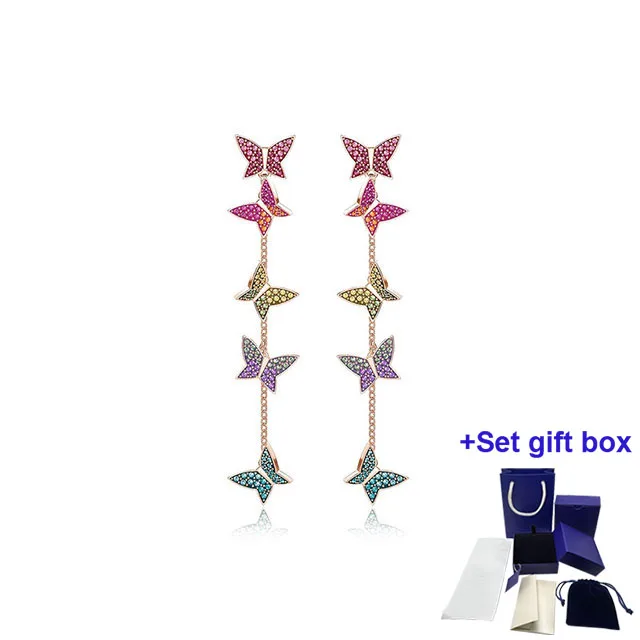 

Высококачественные модные очаровательные серьги SWA, серьги-капли, лилия, разноцветные бабочки, изысканная Подарочная коробка, бесплатная доставка