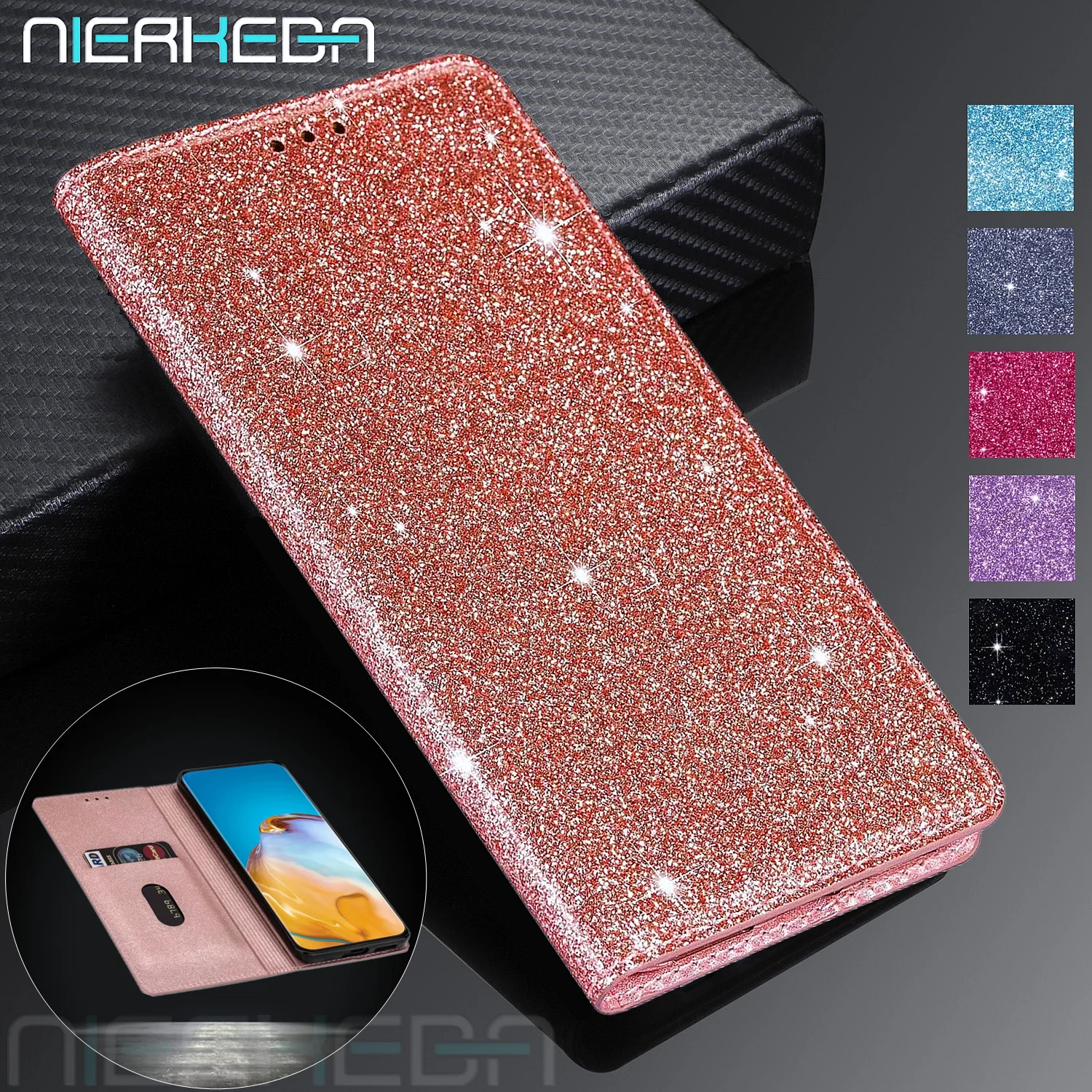 

Glitter Leather Case for XiaoMi Redmi Note 11S 10 9 8 Pro 9S 10S 9A 9C 8T 10C Mi Poco X4 M4 F3 M3 X3 NFC 11T Bling Wallet Cover