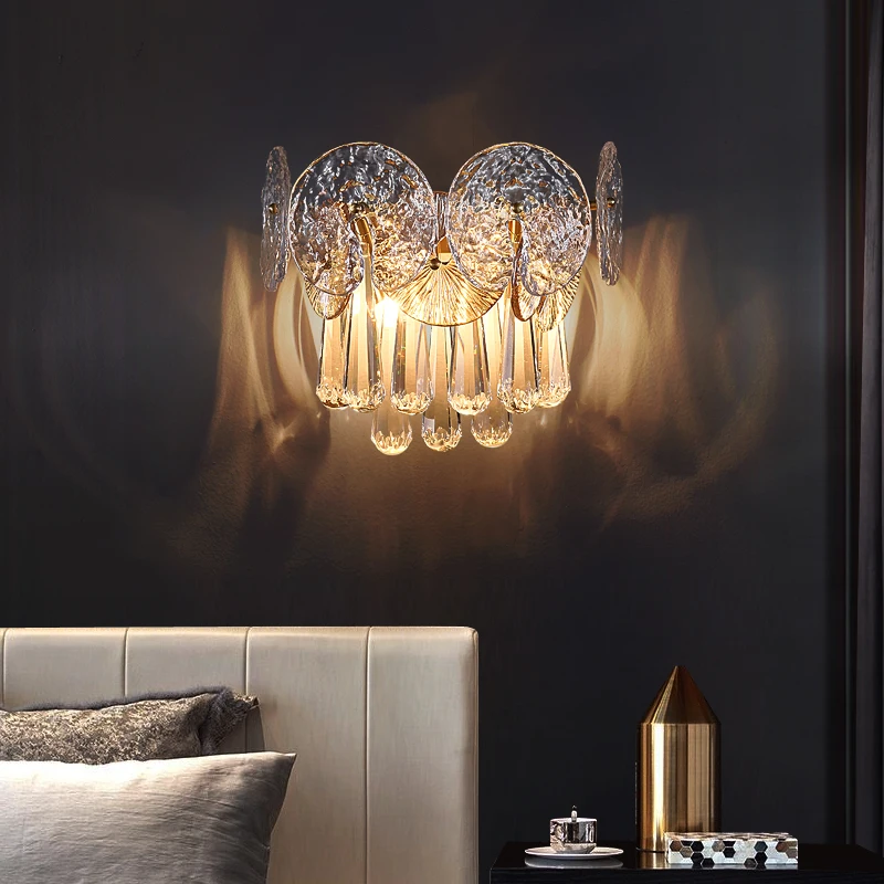 

Роскошный хрустальный настенный светильник GY в стиле постмодерн, медная настенсветильник лампа, дизайнерская стеклянная лампа в виде лист...