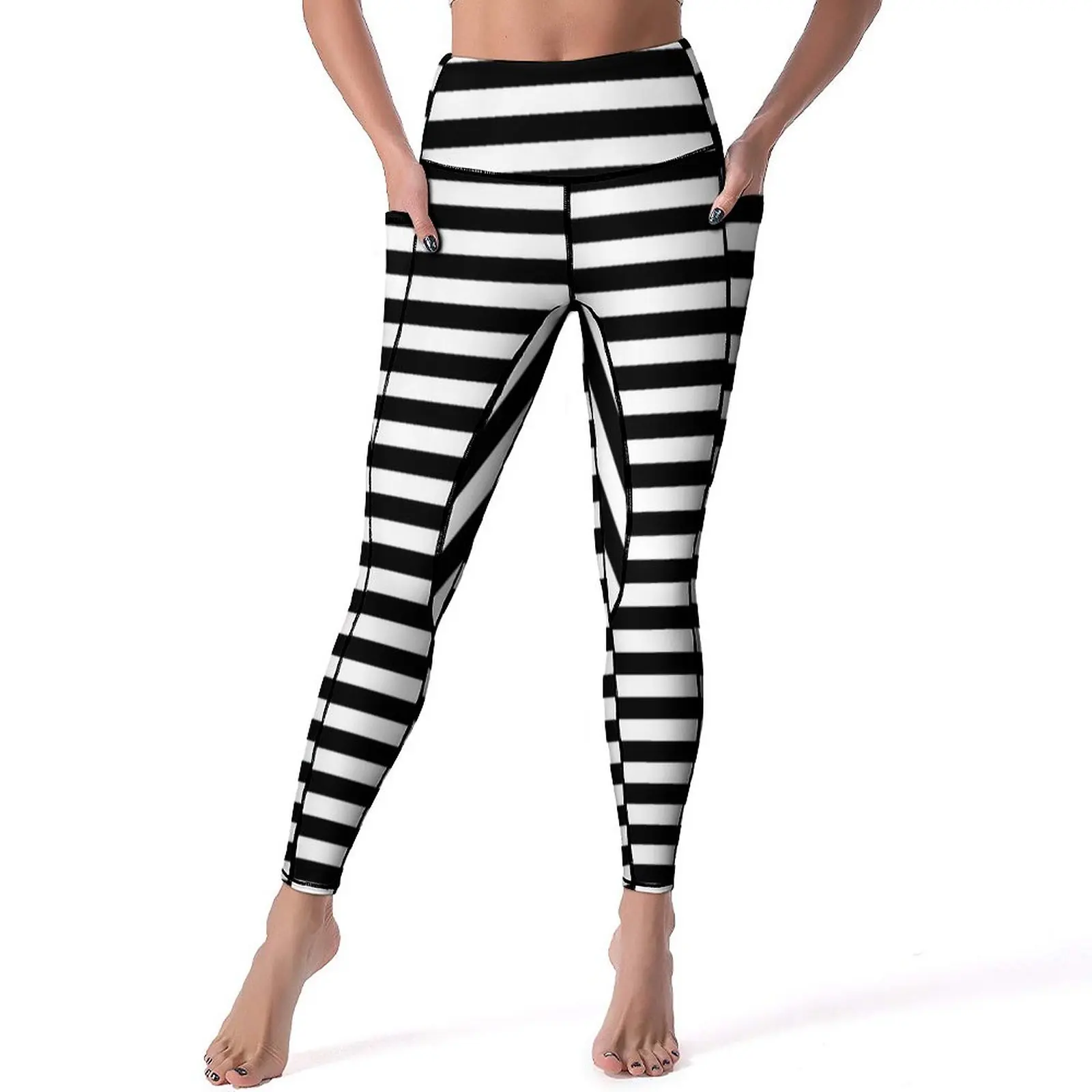 

Striped Vintage Leggings Horizontal Black Stripes Fitness Gym Yoga Pants High Waist Leggins Quick-Dry Graphic Sports Tights Gift