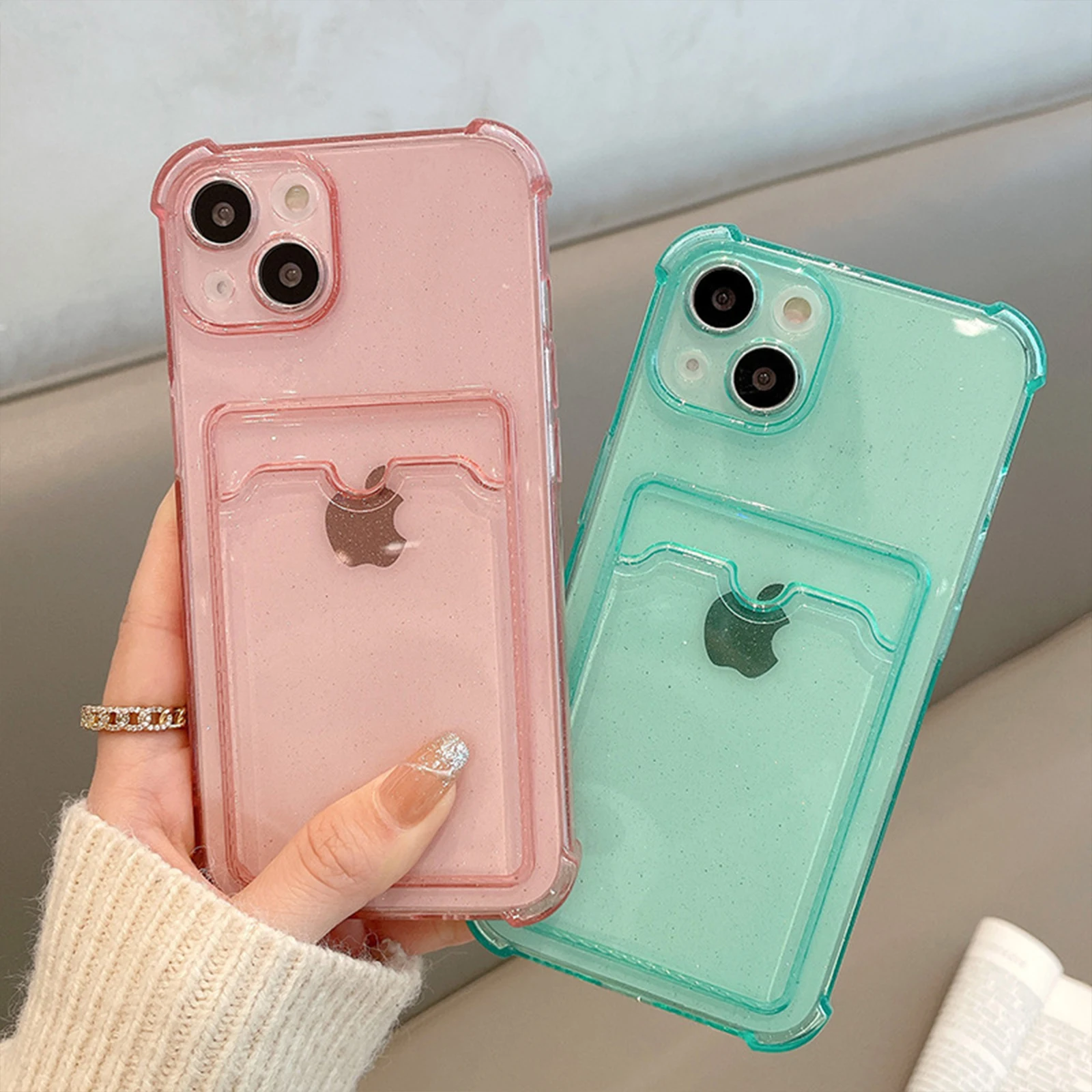 

Clear Card Slot Phone Case for iPhone 14 Pro Max Plus 5G Soft TPU Smartphone Case Shockproof Glitter Phone Case Protection Cover