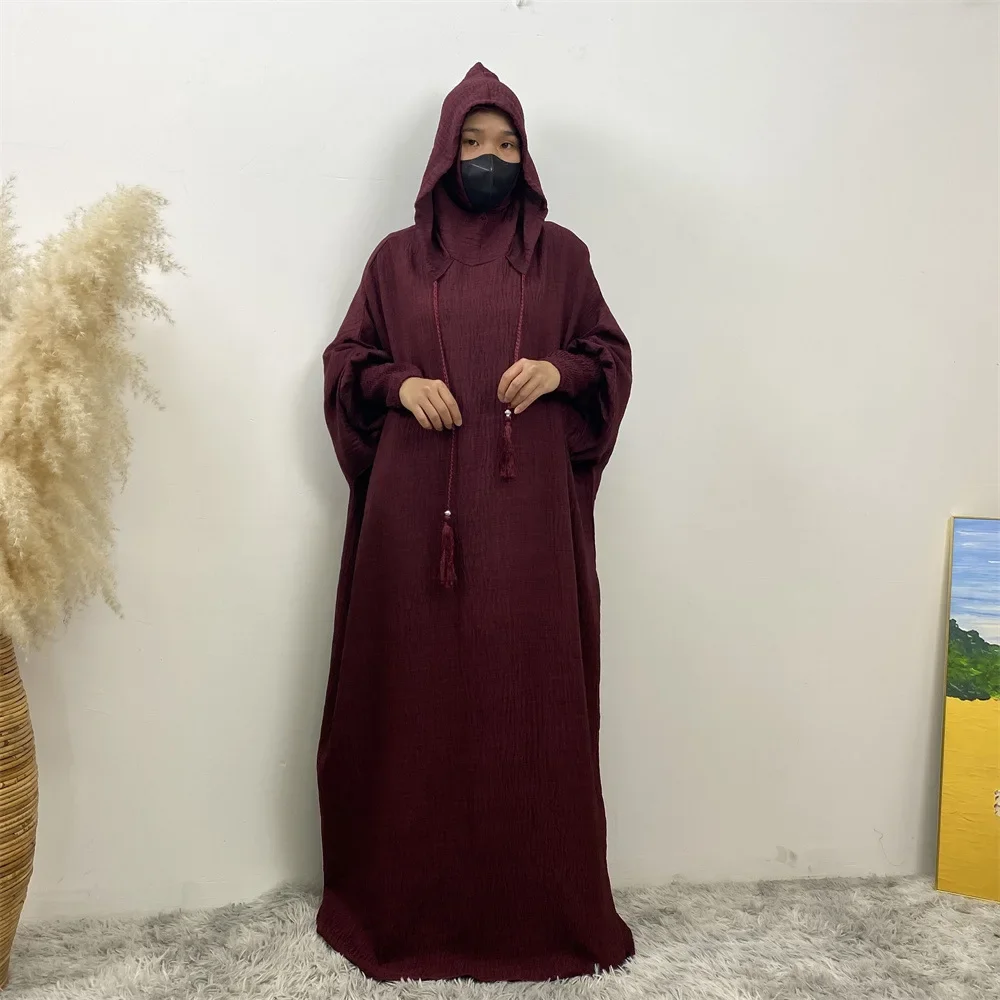 UNI Ramadan Исламская одежда Молитва Kebaya Мягкая льняная толстовка с капюшоном Платье