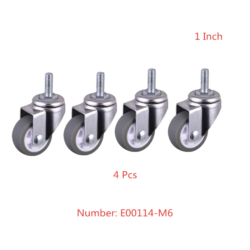 

4 Pcs/Lot Casters 1 Inch Gray Tpe Screw Caster, M6 Silent Wheel, Diameter25mm Household Universal Wheel