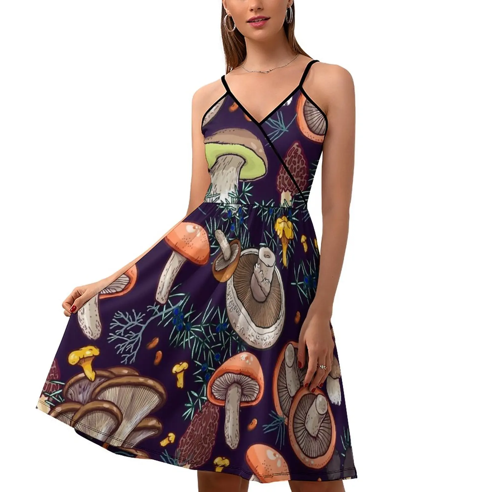 

Женское платье с принтом в виде грибов