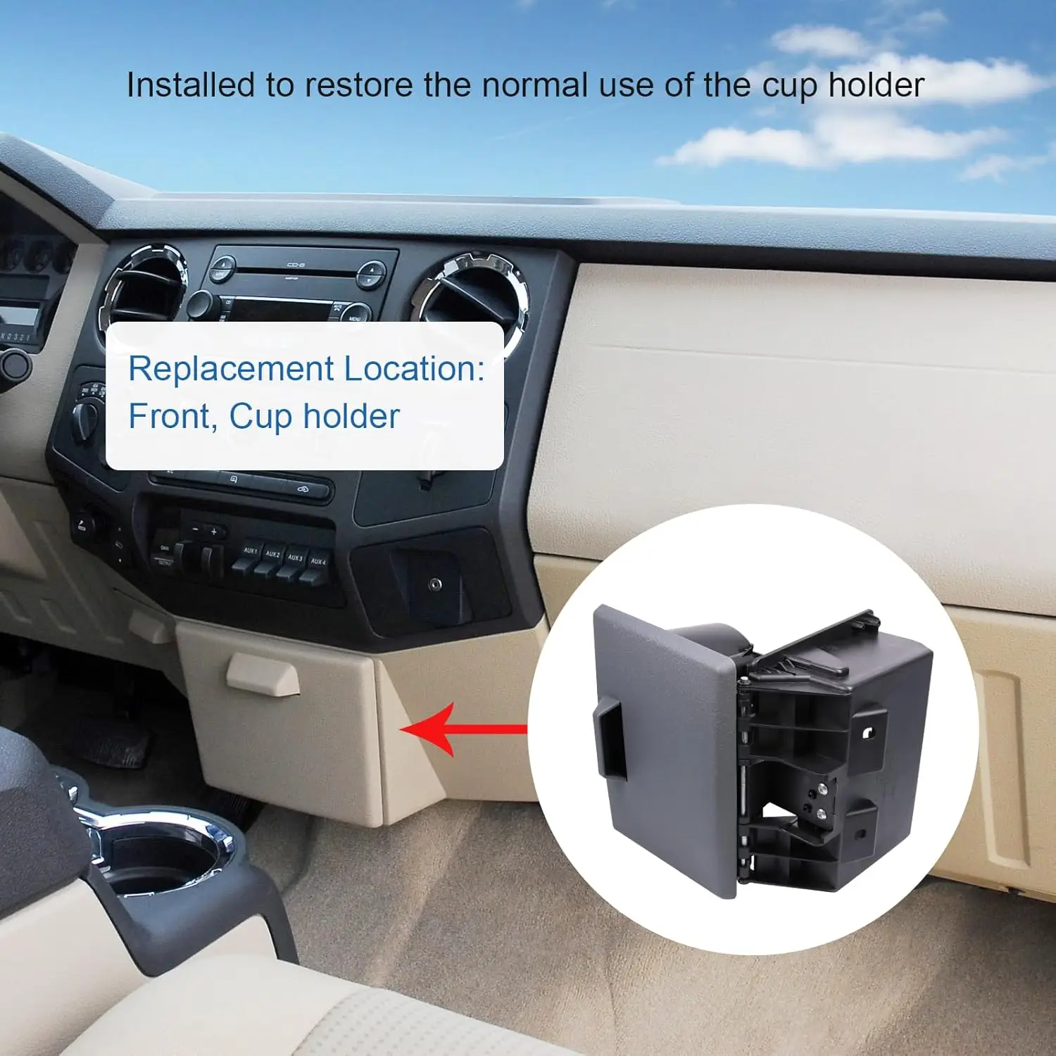 Фото Подстаканник In-Dash 8C3Z-2513562-AC подходит для Ford F250 F350 F450 F550 Super Duty 2008-2016, замена держателя для напитков на приборной панели №2
