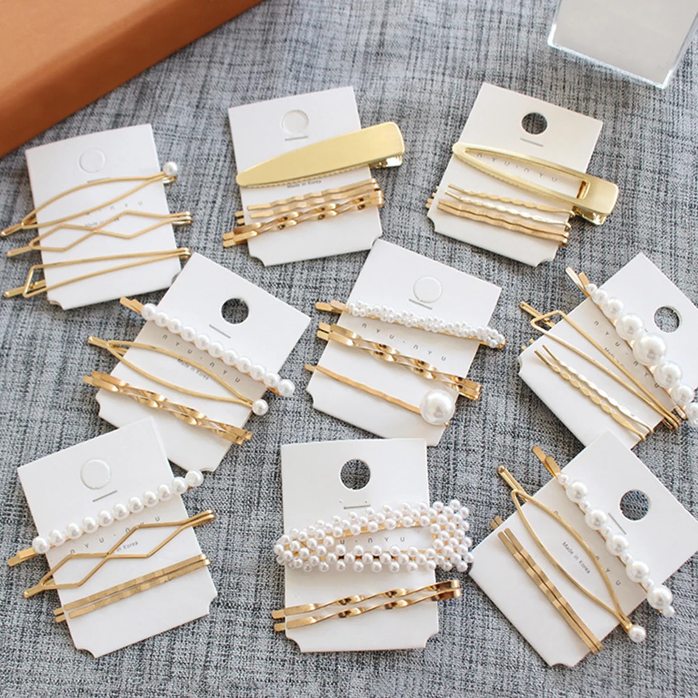 

3Pcs Hollow Twist Metal Hairpins Pearl Alloy Hair Clips Geometric Barrettes Fashion Hair Accessories Hairpin Elegant Side Clip
