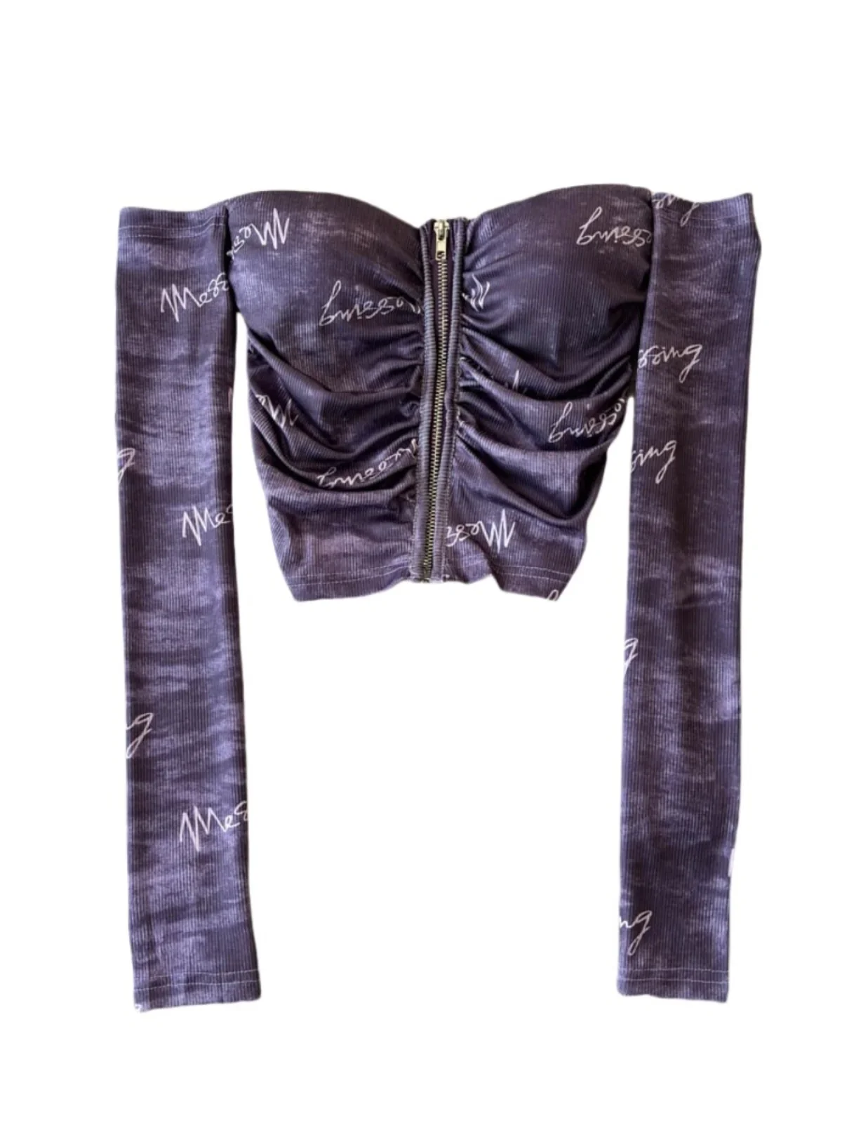 Foamlina 2024 осенняя новая футболка двусторонняя окрашенная со складками и принтом