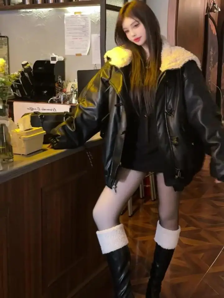 [Очень закажите очень модель оригинала] кожаное пальто верхняя одежда для женщин