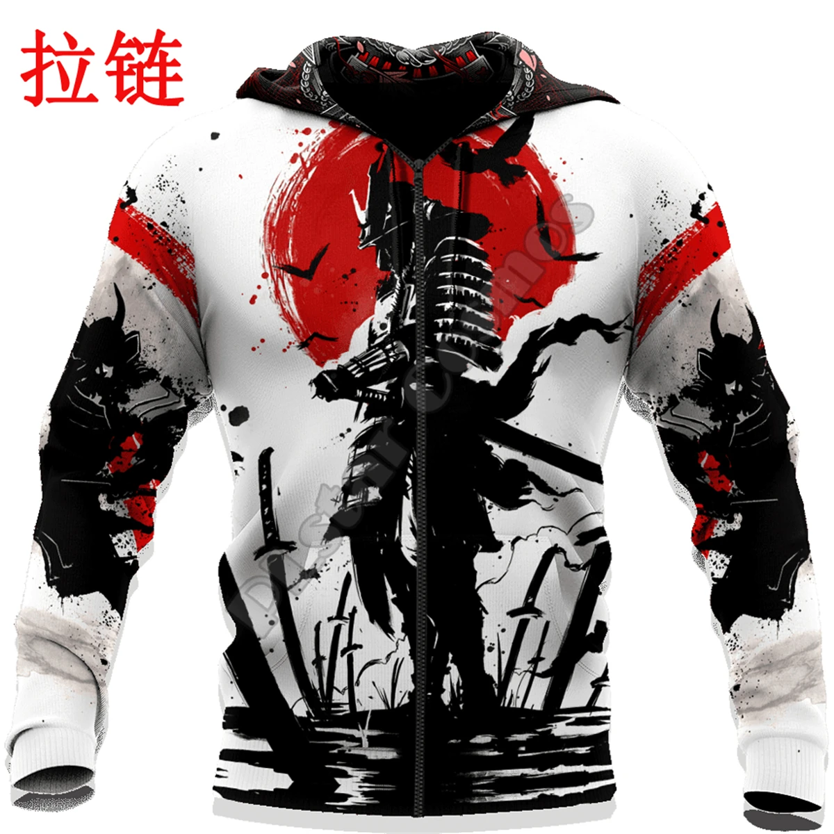 

Hot selling Oni Mask Samurai Tattoo3D printing Spring and Autumn Fashion Casual Men's Hoodie Zipper Sweatshirt Street Jacket