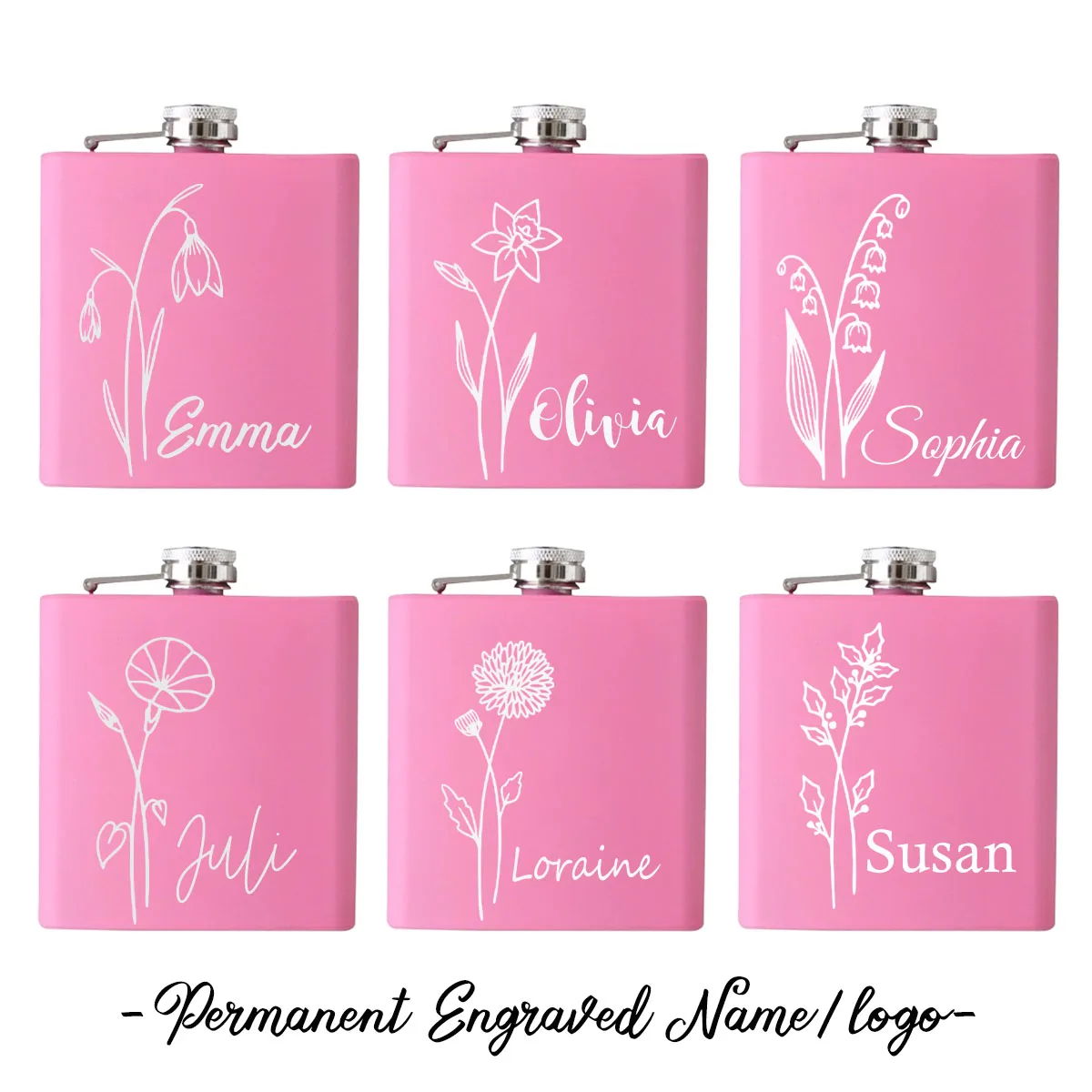 Фляга розовая с лазерной гравировкой для подружки невесты 6 унций