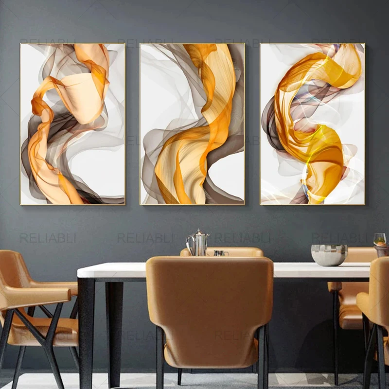 3 шт. Современная Абстрактная Картина на холсте серебристые шелковые ленты