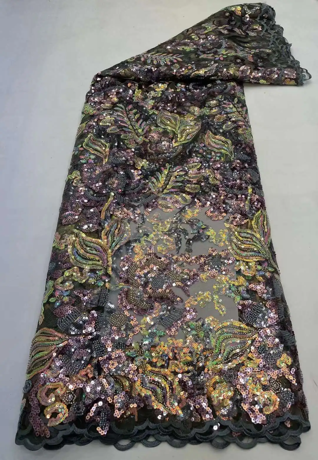 

Черная африканская кружевная ткань с блестками 2023 5 ярдов Высокое качество французская нигерийская кружевная ткань для жениха для шитья платья свадебной вечеринки ST4