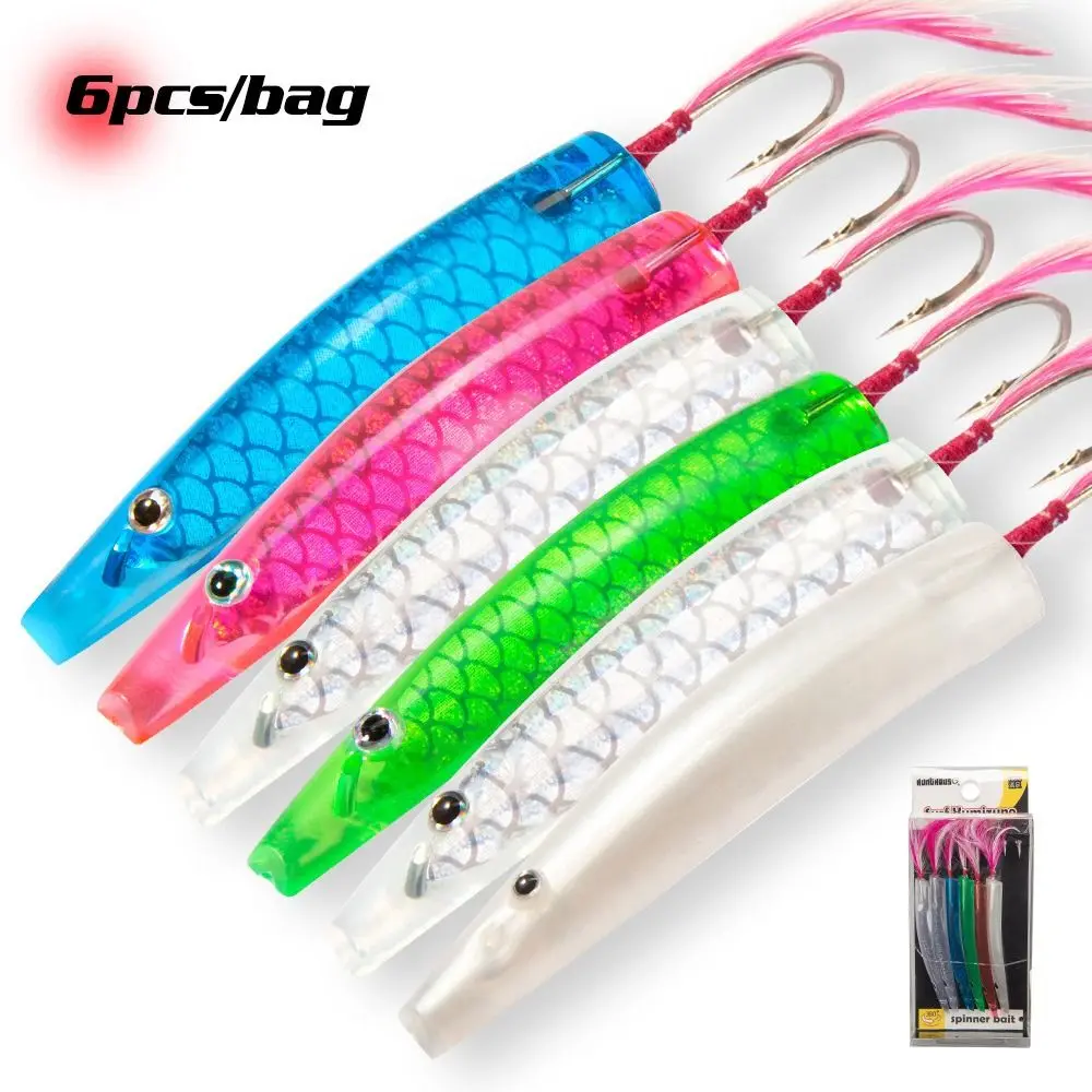 

6Pcs/box Iron plate Japan Trolling Fishing Lure Bow angle single hook 1.3g 2.8g 4.8g Fishing Swimbait decoys Plastic Surf