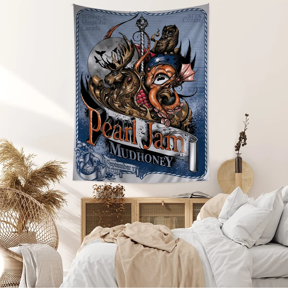 P-Pearl J-Jam Band Cartoon Tapestry Art Science Fiction Room Home Decor Wall Hanging