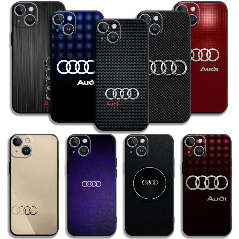 Роскошный черный чехол Audi для спортивного автомобиля для Apple iPhone 15 11 14 Pro Max 13 12X7 Plus 8 Mini XS XR 12mini 13mini