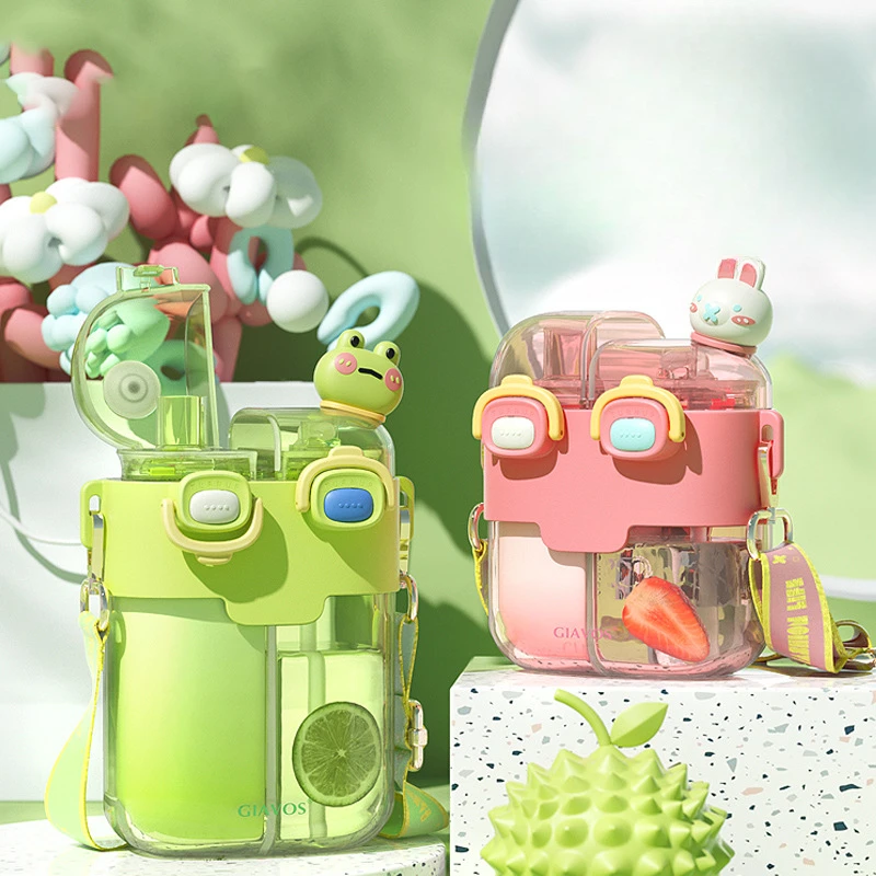 New Large Capacity and High Appearance Water Cup Split Bin Dual Drinking Cup Cute Cartoon Straw Cup Water Bottle for Kids