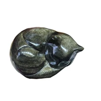 crystal semi precious stone crafts natural carved gold sheen obsidian sleep cats for sale