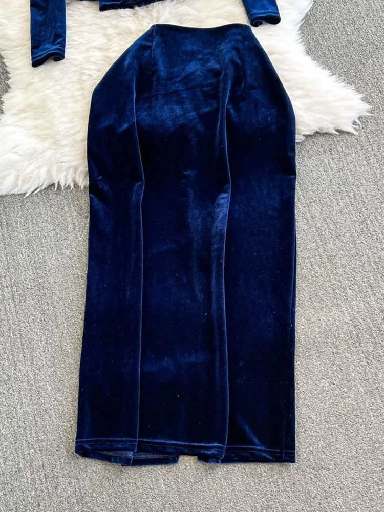 Элегантные черные бархатные юбки для женщин повседневные топы с v-образным