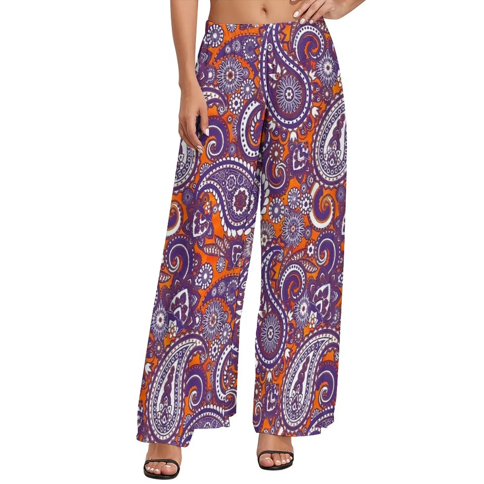 

Paisley Print Pants Vintage Floral Harajuku Straight Wide Leg Pants Elastic High Waist Elegant Trousers Big Size