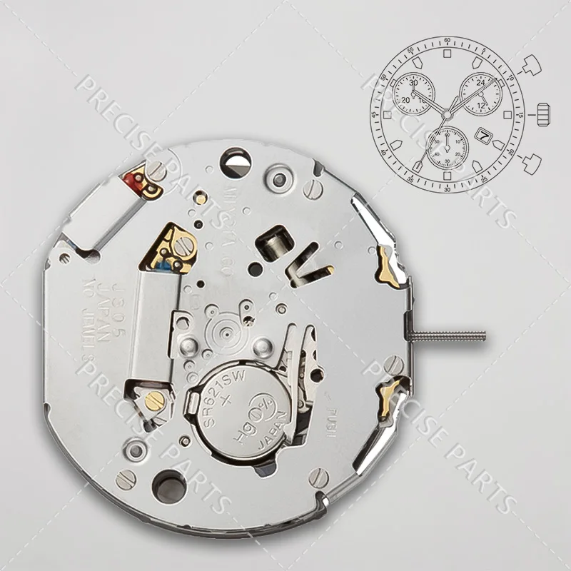 Японский механизм JS05 одинарный календарь 6-стрелочный 4-точечный 2 6 10 маленькие